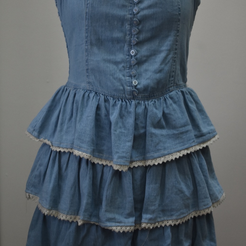 VINTAGE denim corset ruffle dress size M